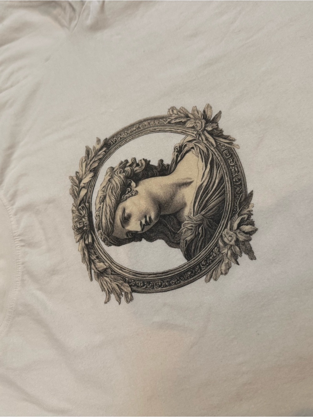 Maeve | Anthropologie White Short Sleeve Tee with Classical Portrait Medallion - Picture 3 of 11